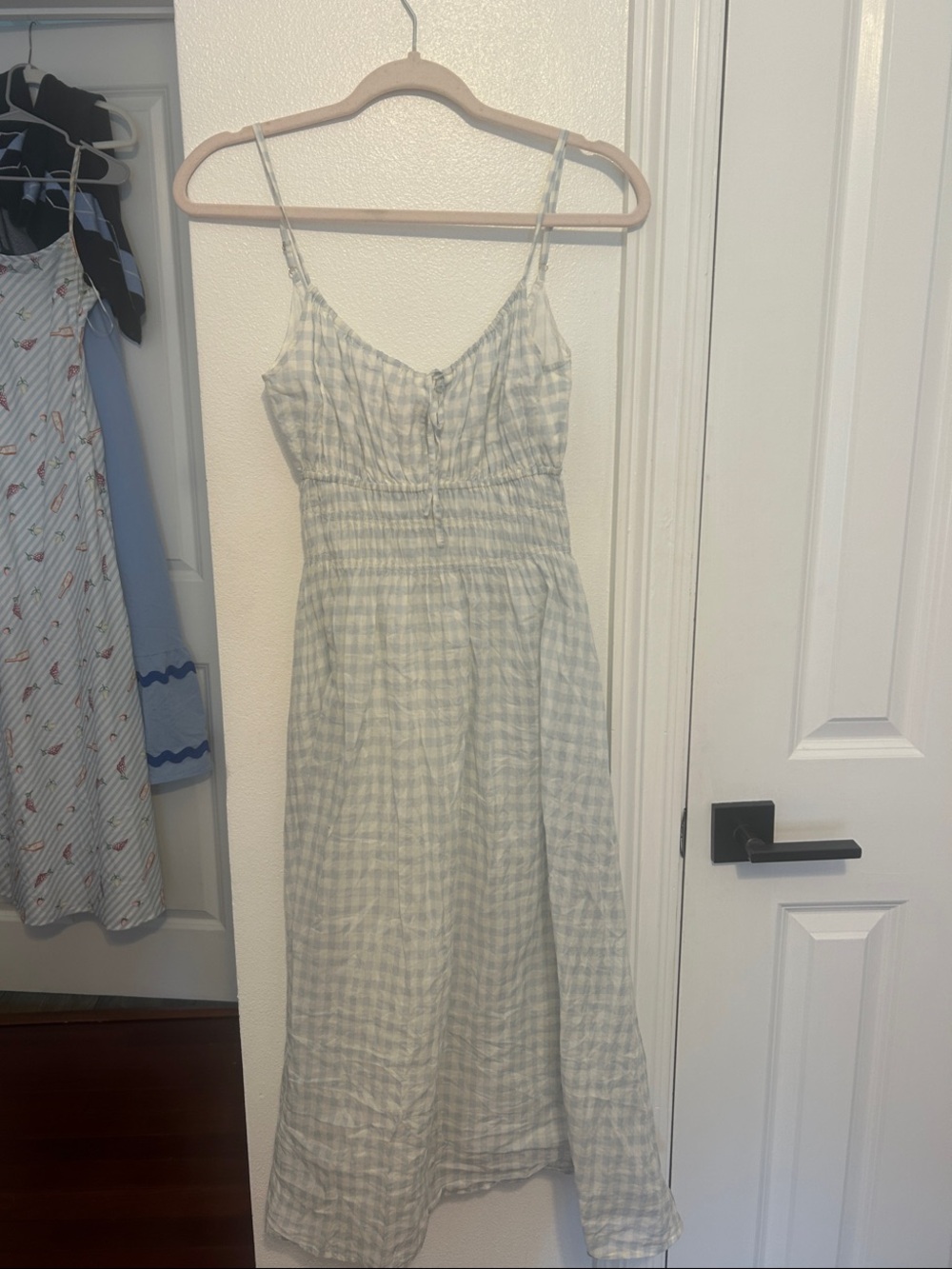 Tory Burch Pale Blue and White Gingham Midi Dress